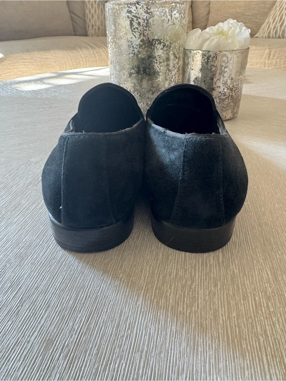 Aldo Black Suede Slip-On Loafers with Striped Band